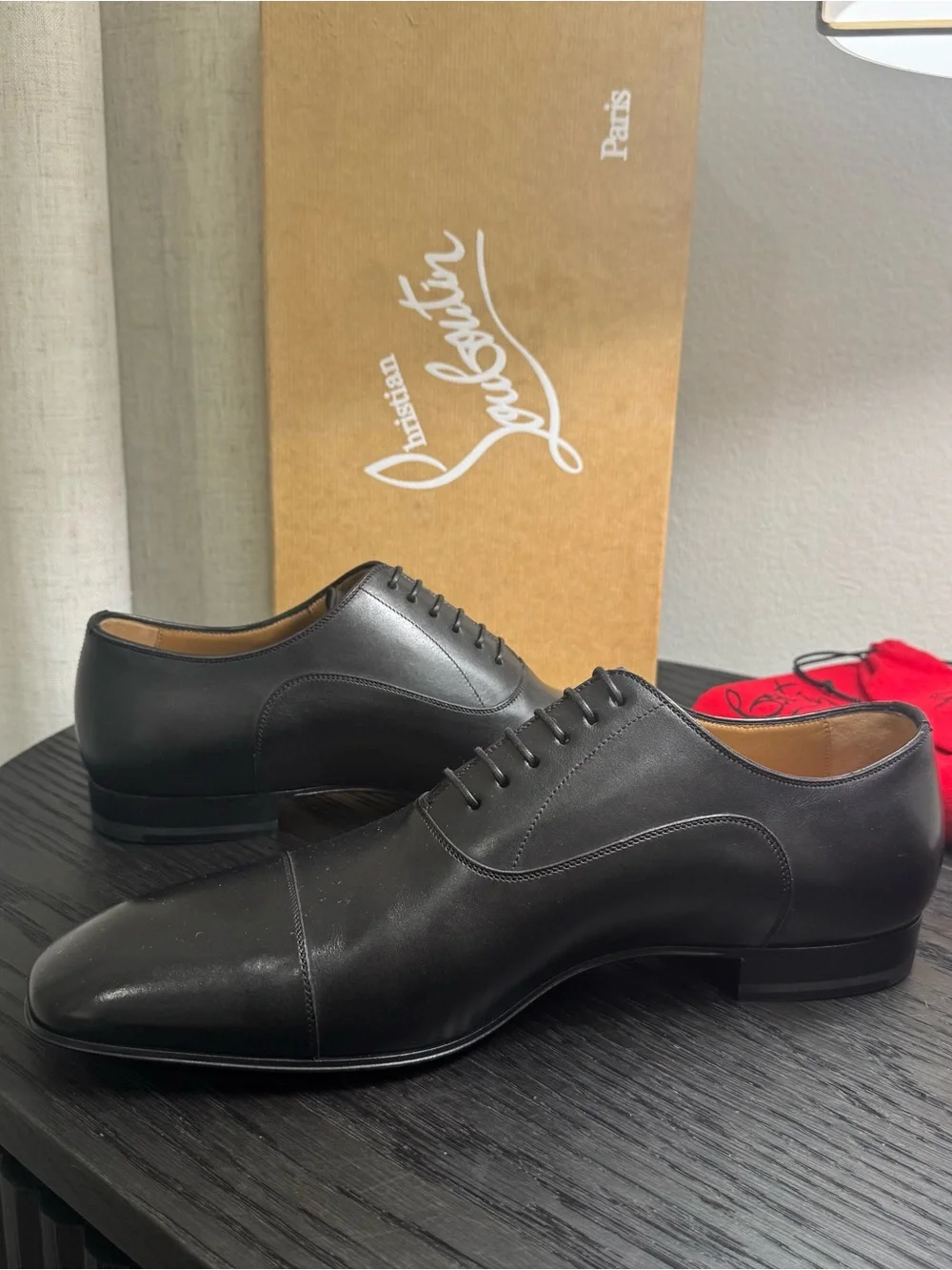 Christian Louboutin Greggo Lace-Up Dress Shoes Leather Black 43